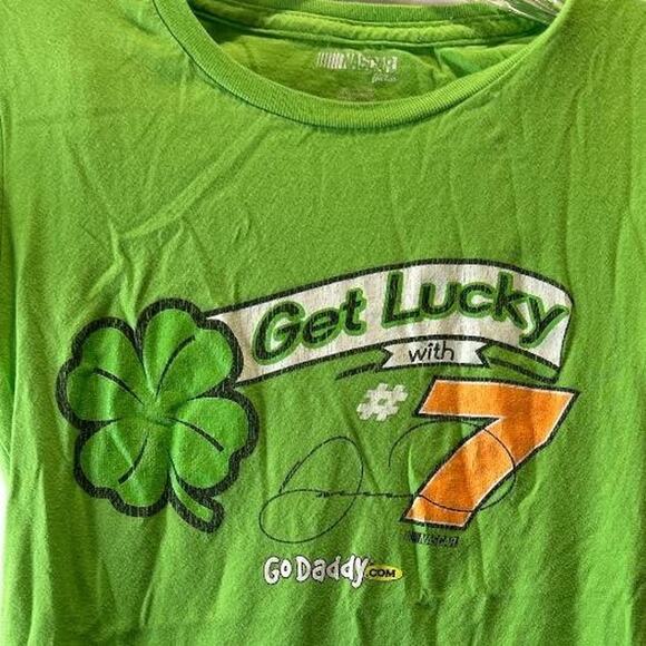 Green NASCAR for her Size Small racing tee with  Godaddy.comsponsorship - Picture 1 of 5